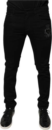 Dolce & Gabbana Zwarte Crown Logo Skinny Denim Jeans - Heren - Slim Fit Broeken - Zwart - M - Denim - Broeken