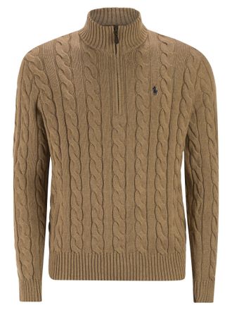 Polo Ralph Lauren Baumwollpullover mit Zopfmuster und Rei&szlig;verschluss