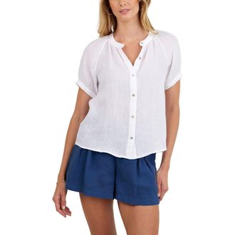 Bella Dahl Short Sleeve Linen Shirt in White at Nordstrom, Size X-Small