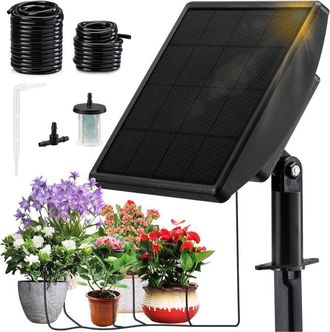 OEM Sistema De Riego Solar Por Goteo De 15 M (49 Pies) - Kit De Riego Autom&aacute;tico Para 15 Macetas Con Dispositivo Antisif&oacute;n - Caudal De 800 Ml/min - Sistem