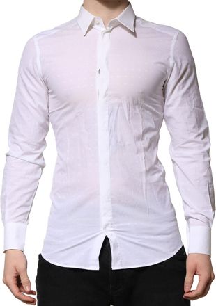 Dolce & Gabbana White Gold Long Sleeves Dress Men Formal Shirt Cotton