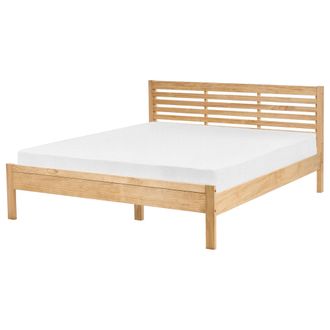 Beliani Cama De Madera Clara 160 X 200 Cm Cabecero De Listones Carnac