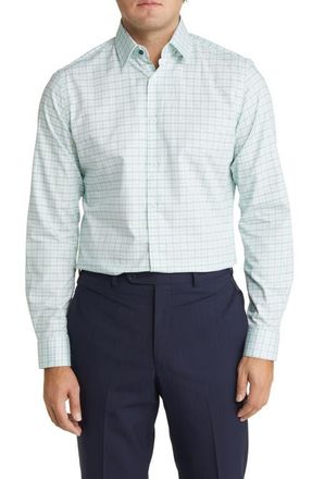 Duchamp Mens Tailored Fit Plaid Dress Shirt in Green at Nordstrom, Size 14.5