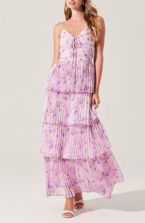 ASTR the Label Daytona Floral Pleated Tiered Dress in Lilac Floral at Nordstrom Rack, Size Large