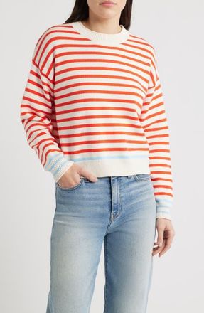 Marine Layer Suki Stripe Cotton Crewneck Sweater in Red Stripe at Nordstrom, Size X-Large