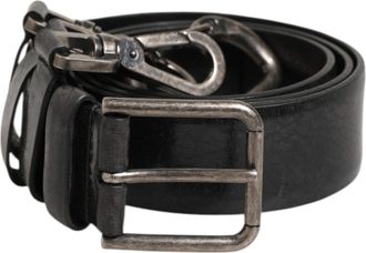 Dolce & Gabbana Black Key Ring Clip Attachments Buckle Mens Belt