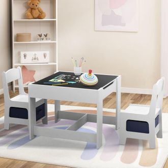 IDMarket Mesa De Dibujo Reversible + 2 Sillas Blancas Gabriel Con Compartimentos Portaobjetos