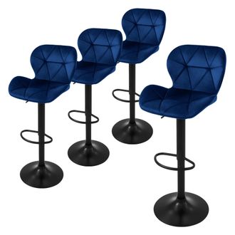 ML Design Ml-design - Juego De 4x Taburetes De Bar Tapizados En Piel Sint&eacute;tica Pu Azul Sillas Con Respaldo Ergon&oacute;mico Y Reposapi&eacute;s Asiento C&oacute;modo De Mostrador R