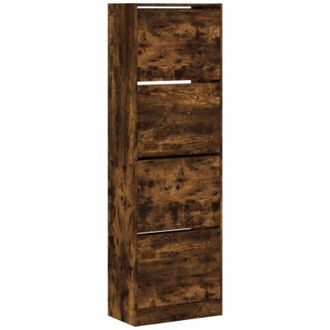 vidaXL Vidaxl - Shoe Cabinet with 4 Flip-Drawers Smoked Oak 60x34x187.5 cm