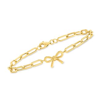 Canaria Canaria 4mm 10kt Yellow Gold Paper Clip Link Bracelet With Bow Charm