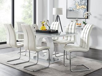 Furniturebox Giovani 6-Seater Grey Glass Dining Table & 6 Murano Faux Leather Dining Chairs in White