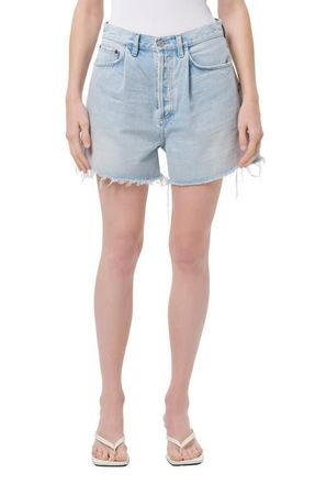 A Gold E Rhoda Pleated Denim Cutoff Shorts in Detach Md Marbled Vint Ind at Nordstrom, Size 23