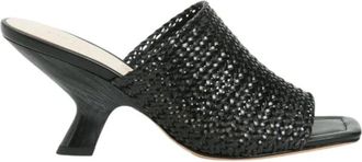 Twinset Gevlochten leren sleehak sandalen - Dames - Muiltjes - Zwart - 40 EU - Leer - Schoenen