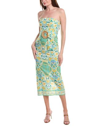 Adrianna Papell Strapless Printed Midi Dress