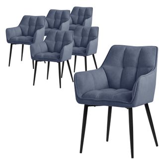 ML Design Ml-design - Set 6x Silla De Comedor Con Respaldo Y Reposabrazos Asiento Acolchado Azul Tapizado De Tejido De Rizo Con Patas De Metal Sill&oacute;n De Dise&ntilde;o 