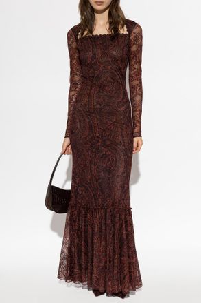 Etro Long-sleeved Lace Dress, Womens, Burgundy