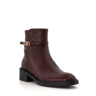 Dune London Womens Ladies Praising - Branded-Buckle Casual Ankle Boots - Burgundy Leather - Size UK 3