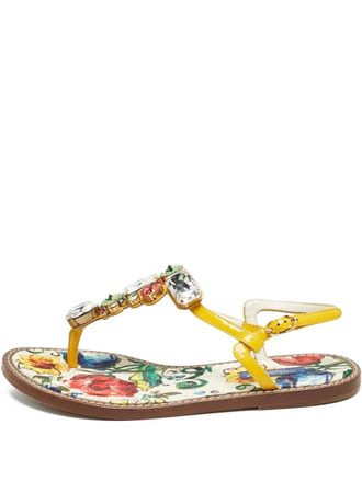 Dolce & Gabbana crystal-embellished floral-print sandals - Yellow