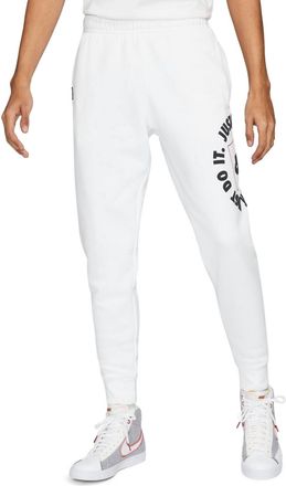Nike Just Do It Circle Logo Fleece Joggers In White