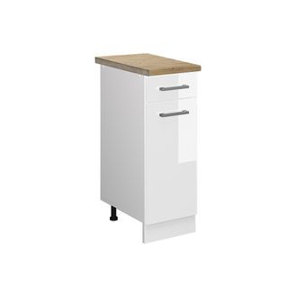 Vicco Mueble Bajo De Cocina R-line, Blanco Alto Brillo, 30 Cm, Et Roble