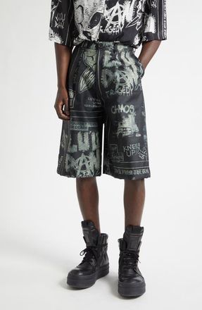 LU&rsquo;U DAN Punk Flyer Print Wide Leg Shorts at Nordstrom, Size 52