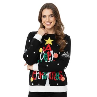 Janisramone Christmas Jumpers for Women UK, Reindeer 3D Pom Pom Rudolph Xmas Knitted Crewneck Ugly Sweater, Novelty Unisex Christmas Jumpers for Women, Red Long S