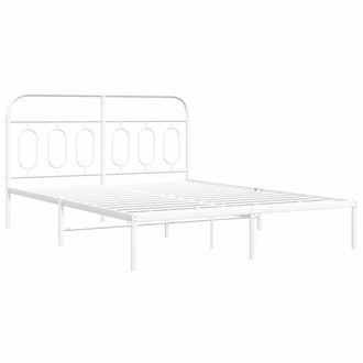 Berkfield Home Metal Bed Frame without Mattress with Headboard White 140x200cm | Size: 140x200 cm