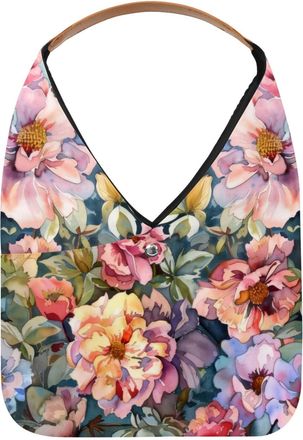 Generic Floral Watercolor Flowers Painting Reusable Lightweight Grocery Bags - Foldable Into Compact Pouch, Washable & Sturdy, Multipurpose for Shopping and T