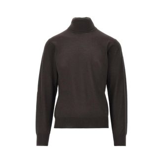 Emporio Armani Dolcevita in lana vergine con ricamo aquila - - Knitwear - Donna - Marrone - 2XL