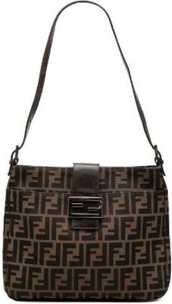 Fendi Pre-owned Shoulder Bags, female, Brown, Size: ONE SIZE Pre-owned Mamma Baguette Canvas Leather Shoulder Bag