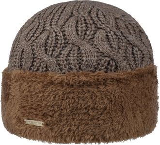 Seeberger Faux Fur Cuff Knitted Beanie Womens Hat with Envelope, Lining Autumn/Winter - One Size Taupe