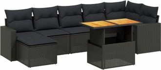 vidaXL Set De Sof&aacute;s De Jard&iacute;n 8 Piezas Y Cojines Rat&aacute;n Sint&eacute;tico Negro Vidaxl