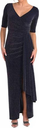 Frank Lyman Design Sparkle Knit Maxi Dress With Front Slit In Midnight
