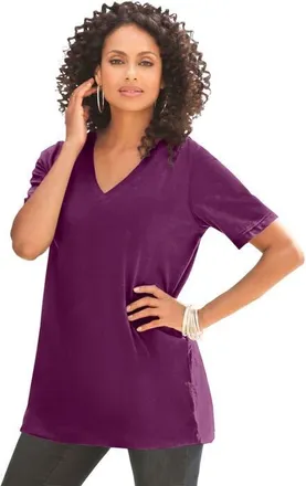 Roaman's Plus Size Cotton Ultimate V Neck Tee in Dark Berry at Nordstrom, Size Medium