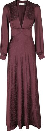 Rixo Wine Viscose Jacquard Asymmetrical Maxi Dress