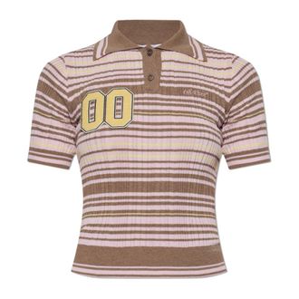Off-white V-neck Knitwear, female, Pink, Size: 2XS Polo Shirt With Patch