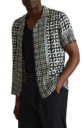 Reiss Prentice Regular Fit Geo Print Camp Shirt in Lapis Blue at Nordstrom Rack, Size Xx-Large