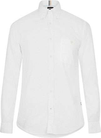 HUGO BOSS Effen Oxford-overhemd met knoopsluiting voor heren (Wit)