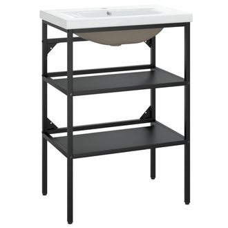 Berkfield Home Bathroom Washbasin Frame with Built-in Basin Black Iron