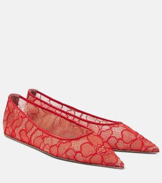 Amina Muaddi Barbara lace ballet flats