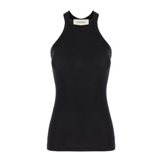 Sportmax Top van katoen en zijde - Dames - Tops zonder mouwen - Zwart - M - Katoen - Tops