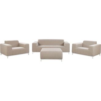 Beliani Conjunto De Jard&iacute;n 5 Plazas De Poli&eacute;ster Beige Arena Blanco Patas Metal Rovigo