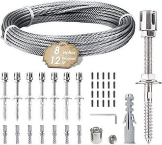 OEM Soporte Para Plantas Trepadoras. Kit De Suspensi&oacute;n Con Cuerda De Acero Inoxidable De 12 M. Incluye Cable De 3 Mm Y 8 Tensores. Apto Para Jardines, Mur