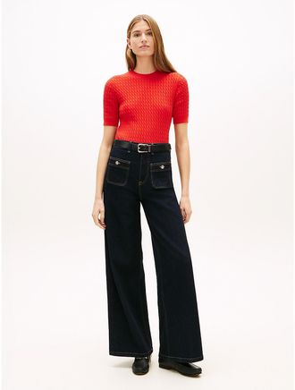 Tommy Hilfiger Womens High-Rise Stretch Wide Leg Utility Jean - Blue - 26W x RegularL