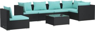 vidaXL Set De Muebles De Jard&iacute;n 7 Pzas Y Cojines Rat&aacute;n Sint&eacute;tico Negro Vidaxl