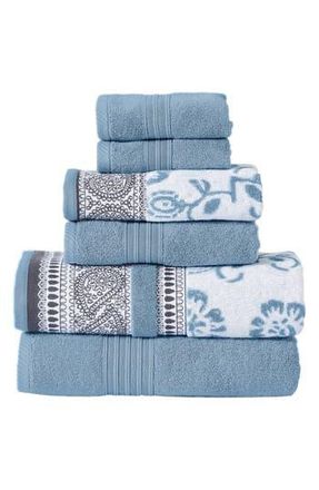 Modern Threads Yarn Dyed Jacquard/Solid Towel 6-Piece Set - Ophelia Stone in Blue at Nordstrom Rack, Size 6 Piece Set