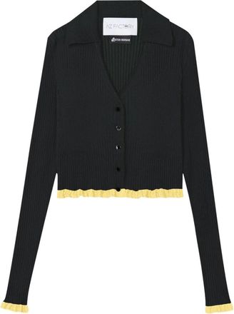 AZ FACTORY Geribde Cropped Cardigan - Dames - Vesten - Zwart - S - Nylon - Truien & Vesten