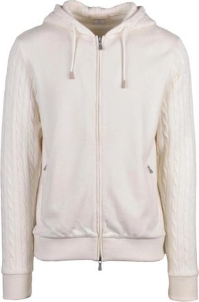 Eleventy Gebreide trui met rits - Heren - Vesten met rits - Wit - XL - Wol - Hoodies & sweatvesten