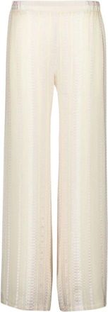 Zeus + Dione Broeken, Dames, Beige, M, Crème Textuur Wijde Zijden Broek