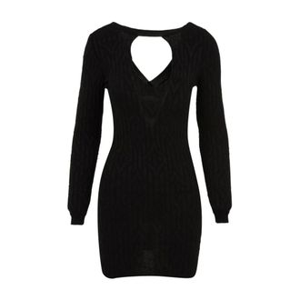 Akep Kleedjes, Dames, Zwart, M, Wol, Ribgebreide midi-jurk